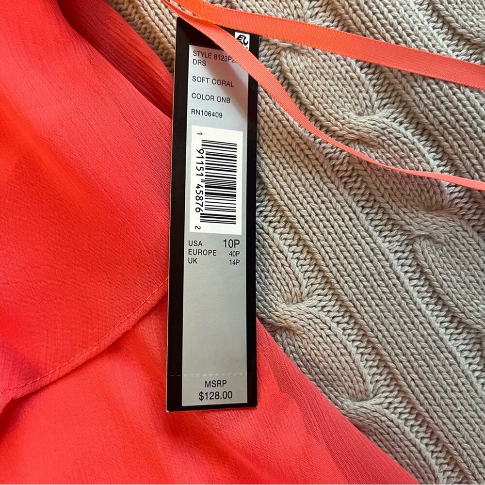 Tahari ASL Women’s Coral Tiered Flutter Sleeve Dress Sz 10P - Picture 7 of 9